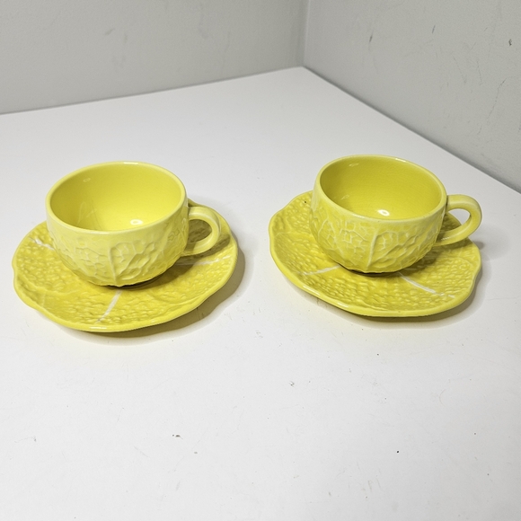 Secla Cups And Saucer Sets Yellow Cabbage Leaf Majolica Cups Saucers - Picture 1 of 5